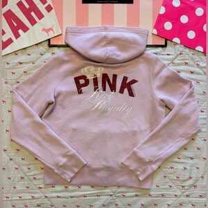 VS PINK VINTAGE Y2K FULL ZIP HOODIE SWEATSHIRT ROCK ROYALTY CROWN BLING RARE LG
